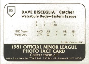 1981 TCMA Waterbury Reds #20 Dave Bisceglia Back