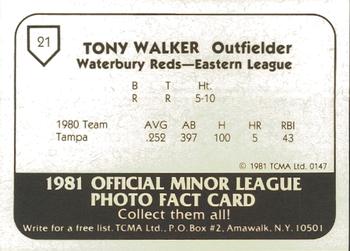 1981 TCMA Waterbury Reds #21 Tony Walker Back