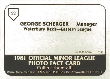 1981 TCMA Waterbury Reds #22 George Scherger Back