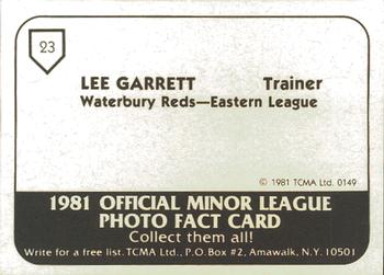 1981 TCMA Waterbury Reds #23 Lee Garrett Back