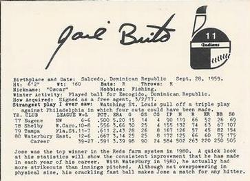 1981 Indianapolis Indians #11 Jose Brito Back