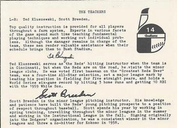 1981 Indianapolis Indians #14 Teachers (Ted Kluszewski / Scott Breeden) Back