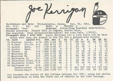 1981 Indianapolis Indians #24 Joe Kerrigan Back