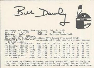 1981 Indianapolis Indians #28 Bill Dawley Back