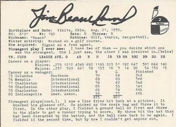 1981 Indianapolis Indians #2 Jim Beauchamp Back