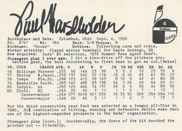 1981 Indianapolis Indians #4 Paul Householder Back