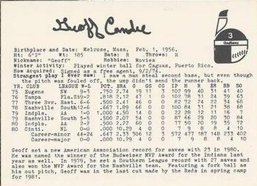 1981 Indianapolis Indians #3 Geoff Combe Back
