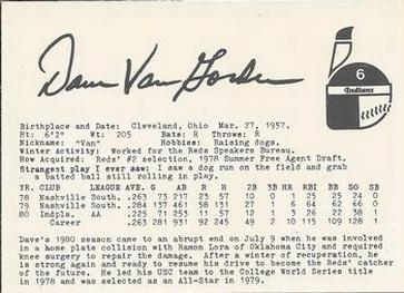 1981 Indianapolis Indians #6 Dave Van Gorder Back