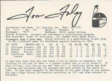 1981 Indianapolis Indians #7 Tom Foley Back
