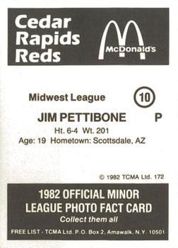 1982 TCMA Cedar Rapids Reds #10 Jim Pettibone Back