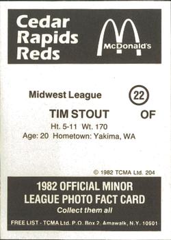 1982 TCMA Cedar Rapids Reds #22 Tim Stout Back