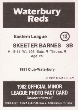 1982 TCMA Waterbury Reds #13 Skeeter Barnes Back