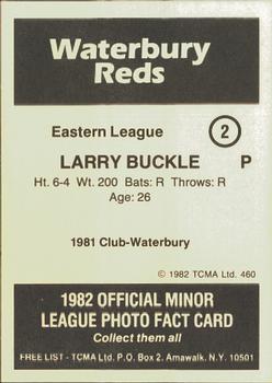 1982 TCMA Waterbury Reds #2 Larry Buckle Back