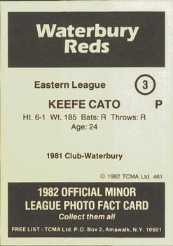 1982 TCMA Waterbury Reds #3 Keefe Cato Back