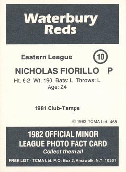 1982 TCMA Waterbury Reds #10 Nick Fiorillo Back