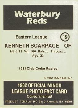 1982 TCMA Waterbury Reds #19 Kenneth Scarpace Back