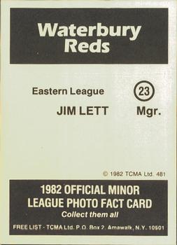 1982 TCMA Waterbury Reds #23 Jim Lett Back
