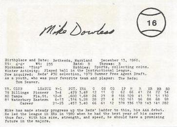 1982 Indianapolis Indians #16 Mike Dowless Back