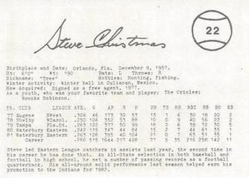 1982 Indianapolis Indians #22 Steve Christmas Back