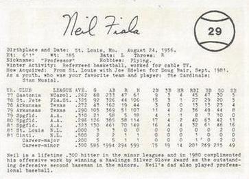 1982 Indianapolis Indians #29 Neil Fiala Back