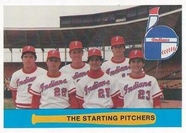 1982 Indianapolis Indians #30 Starting Pitchers (Mike Dowless / Brooks Carey / Brian Ryder / Greg Harris / Bill Dawley / Kip Young) Front