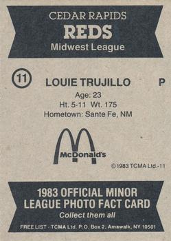 1983 TCMA Cedar Rapids Reds #11 Louie Trujillo Back