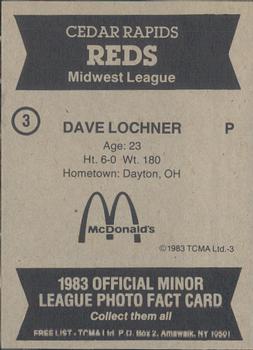 1983 TCMA Cedar Rapids Reds #3 Dave Lochner Back