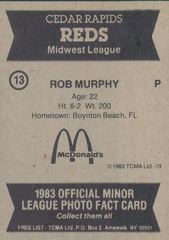 1983 TCMA Cedar Rapids Reds #13 Rob Murphy Back