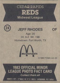 1983 TCMA Cedar Rapids Reds #24 Jeff Rhodes Back