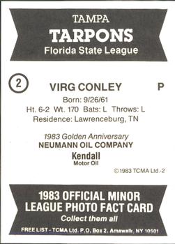 1983 TCMA Tampa Tarpons #2 Virgil Conley Back