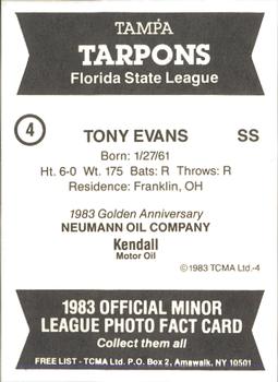 1983 TCMA Tampa Tarpons #4 Tony Evans Back