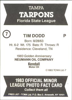 1983 TCMA Tampa Tarpons #7 Tim Dodd Back