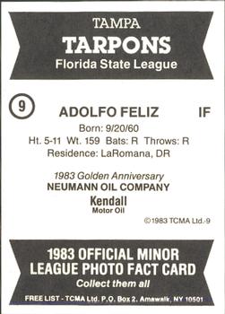 1983 TCMA Tampa Tarpons #9 Adolfo Feliz Back