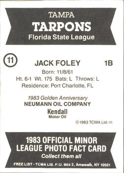 1983 TCMA Tampa Tarpons #11 Jack Foley Back