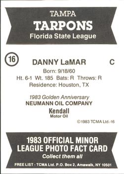 1983 TCMA Tampa Tarpons #16 Danny Lamar Back