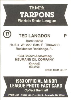 1983 TCMA Tampa Tarpons #17 Ted Langdon Back