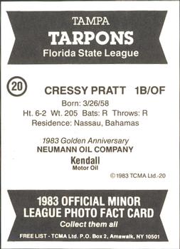 1983 TCMA Tampa Tarpons #20 Crestwell Pratt Back