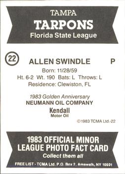 1983 TCMA Tampa Tarpons #22 Allen Swindle Back