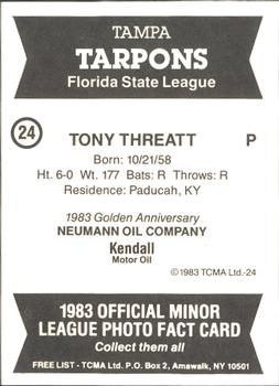 1983 TCMA Tampa Tarpons #24 Tony Threatt Back