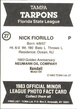 1983 TCMA Tampa Tarpons #27 Nick Fiorillo Back