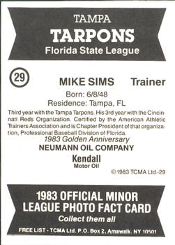 1983 TCMA Tampa Tarpons #29 Mike Sims Back