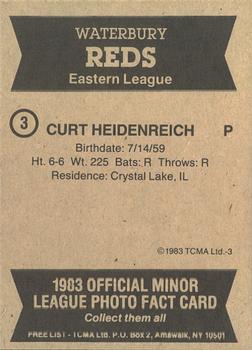 1983 TCMA Waterbury Reds #3 Curt Heidenreich Back