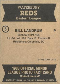 1983 TCMA Waterbury Reds #5 Bill Landrum Back