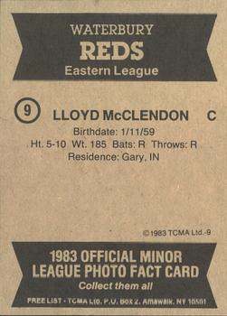 1983 TCMA Waterbury Reds #9 Lloyd McClendon Back