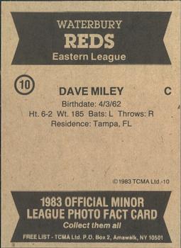 1983 TCMA Waterbury Reds #10 Dave Miley Back