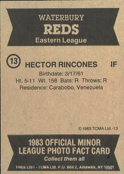 1983 TCMA Waterbury Reds #13 Hector Rincones Back