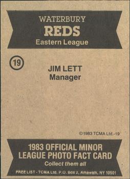 1983 TCMA Waterbury Reds #19 Jim Lett Back