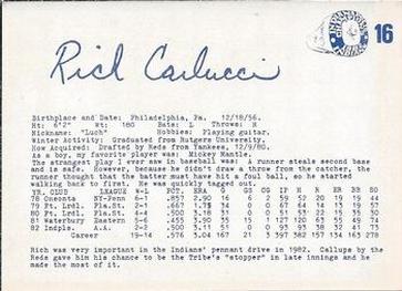 1983 Indianapolis Indians #16 Rick Carlucci Back