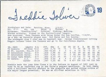 1983 Indianapolis Indians #19 Freddie Toliver Back