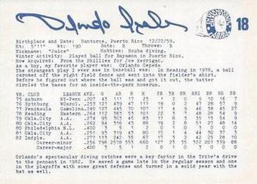 1983 Indianapolis Indians #18 Orlando Isales Back